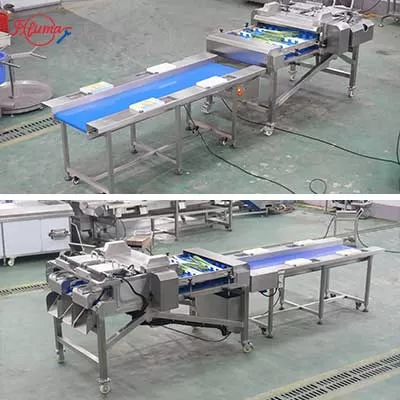 Industrial dual-head garlic sprout and vegetable root cutter machine with adjustable blade for precise trimming.