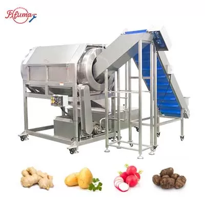 Industrial Root Vegetable Taro Potato Carrot Ginger Rotary Barrel Washing Machine with Elevaytor