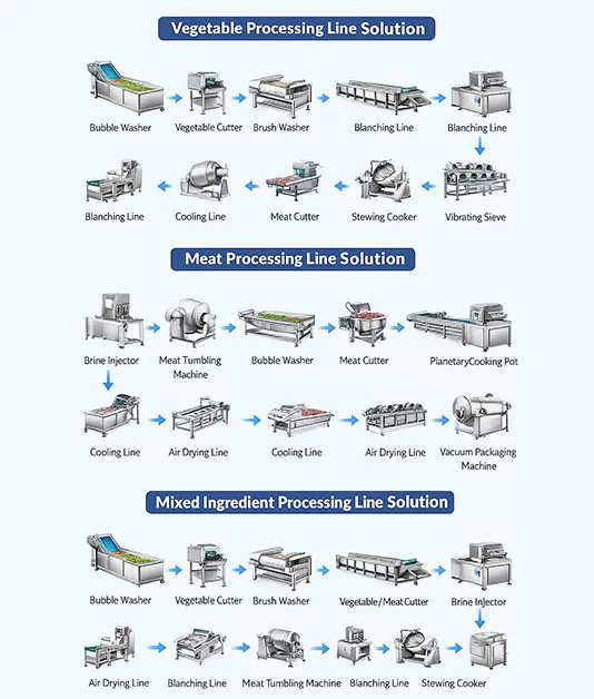 vegetable/meat/fish/fruit/ready-to-eat food processing line