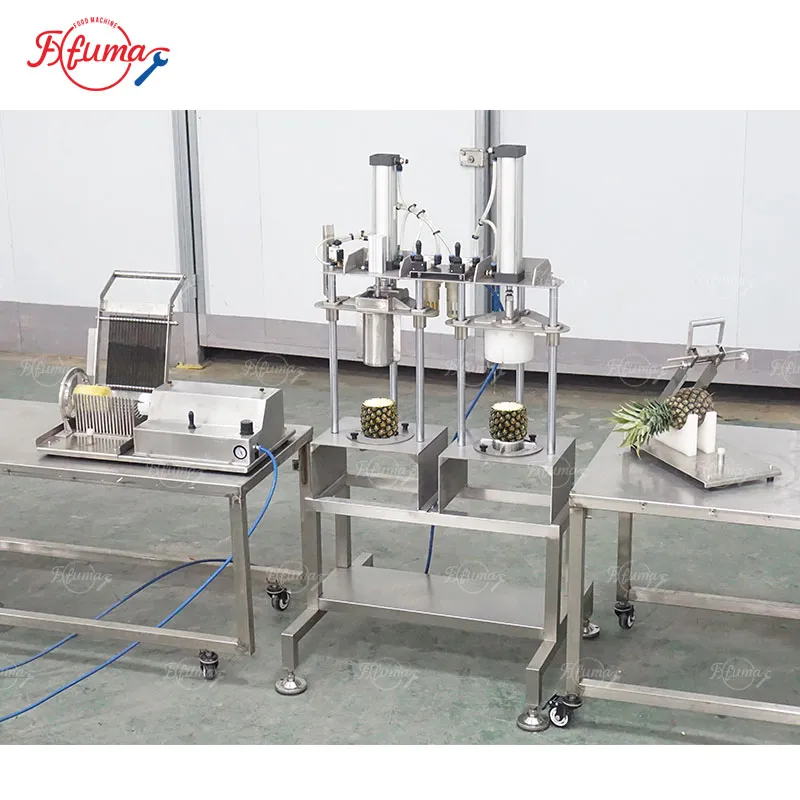 pineapple head tail cutter, pineapple coring and peeling machine, pineapple slicer and chunks cutter - fuma machine