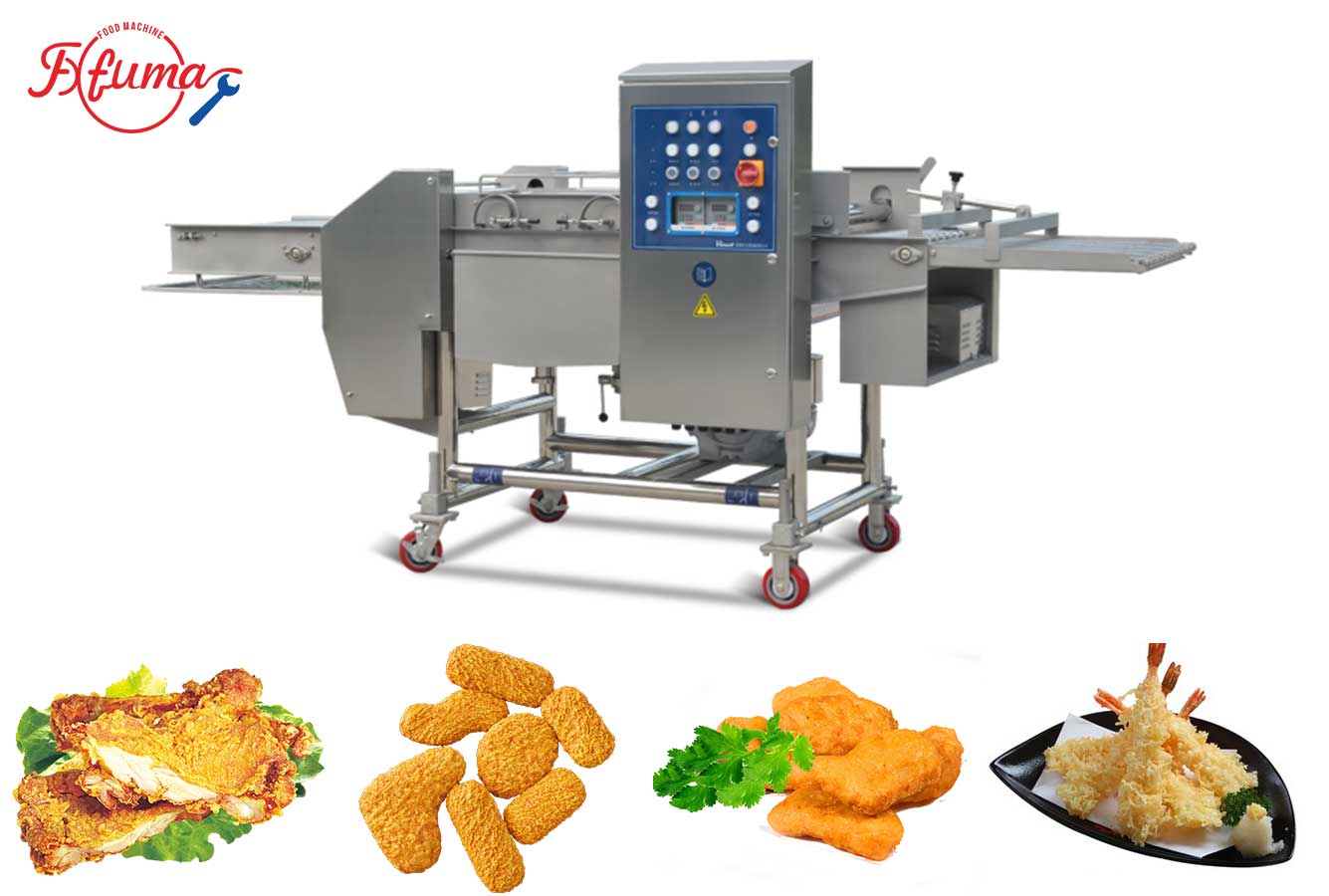 Continuous chicken nuggets tempura battering machine