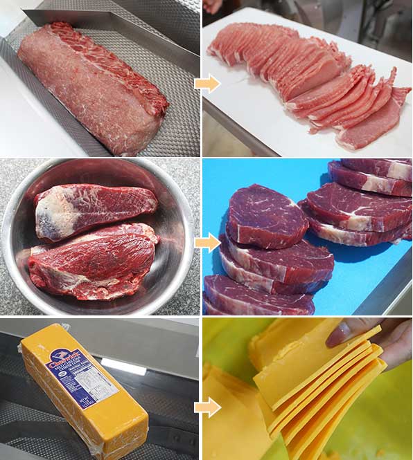 FKP-25 Horizontal frozen meat slicer Meat portion cutter with conveyor