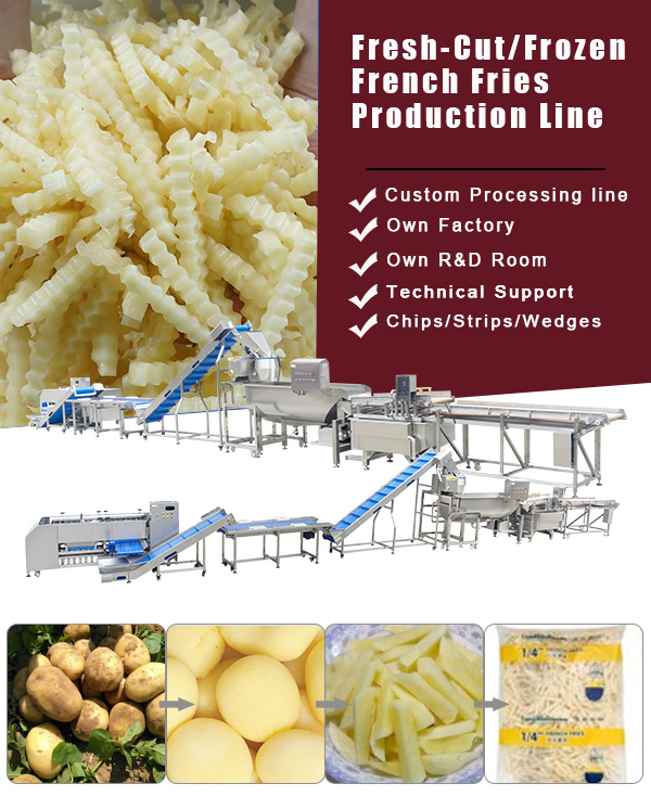 Automatic Fresh/Frozen French Fries Production Line - Washing, Peeling, Sorting, Cutting, Dewatering
