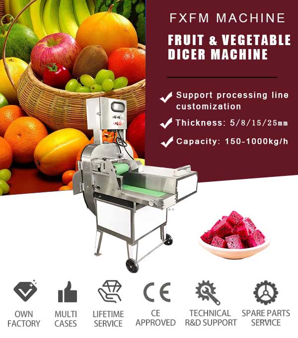 Commercial Vegetable and Fruit Cubes Dicer Machine with Conveyor Belt Feeding