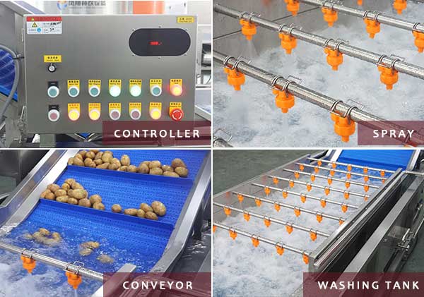 Industrial Vegetable and Fruit Bubble Washer with Pressure Spray