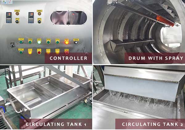 Industrial Root Vegetable Taro Potato Carrot Ginger Rotary Barrel Washing Machine with Elevaytor