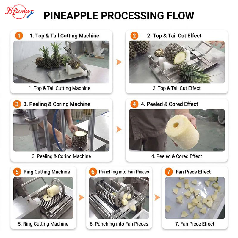 Pineapple Processing Equipment Set for Pineapple Cylinder, Slices, and Chunks